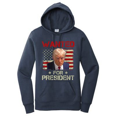 Wanted Donald Trump For President 2024 USA Flag Women's Pullover Hoodie