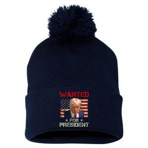 Wanted Donald Trump For President 2024 USA Flag Pom Pom 12in Knit Beanie