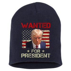 Wanted Donald Trump For President 2024 USA Flag Short Acrylic Beanie