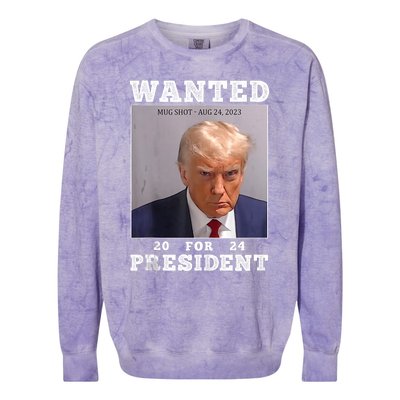 Wanted Donald Trump For President 2024 Trump Mug Shot Colorblast Crewneck Sweatshirt