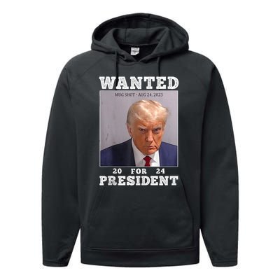 Wanted Donald Trump For President 2024 Trump Mug Shot Performance Fleece Hoodie