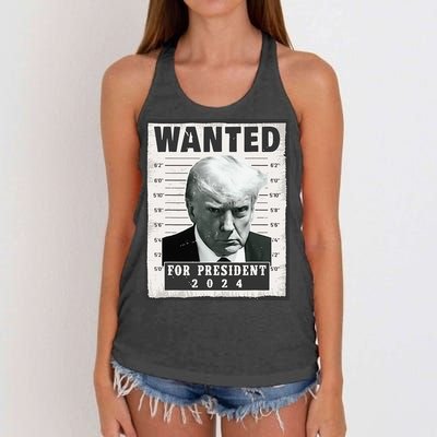 Wanted Donald Trump For President 2024 Trump Mug Shot Women's Knotted Racerback Tank