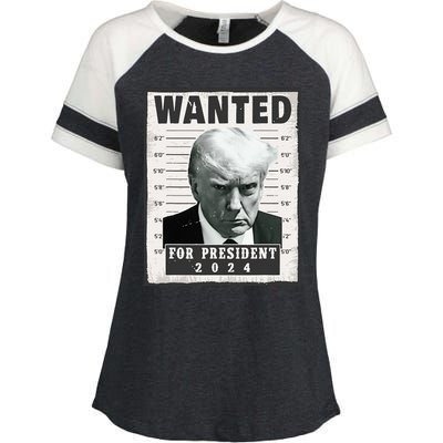 Wanted Donald Trump For President 2024 Trump Mug Shot Enza Ladies Jersey Colorblock Tee