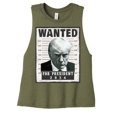 Wanted Donald Trump For President 2024 Trump Mug Shot Women's Racerback Cropped Tank