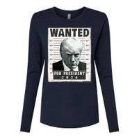 Wanted Donald Trump For President 2024 Trump Mug Shot Womens Cotton Relaxed Long Sleeve T-Shirt