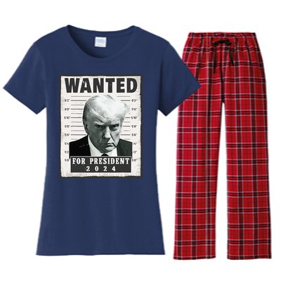 Wanted Donald Trump For President 2024 Trump Mug Shot Women's Flannel Pajama Set