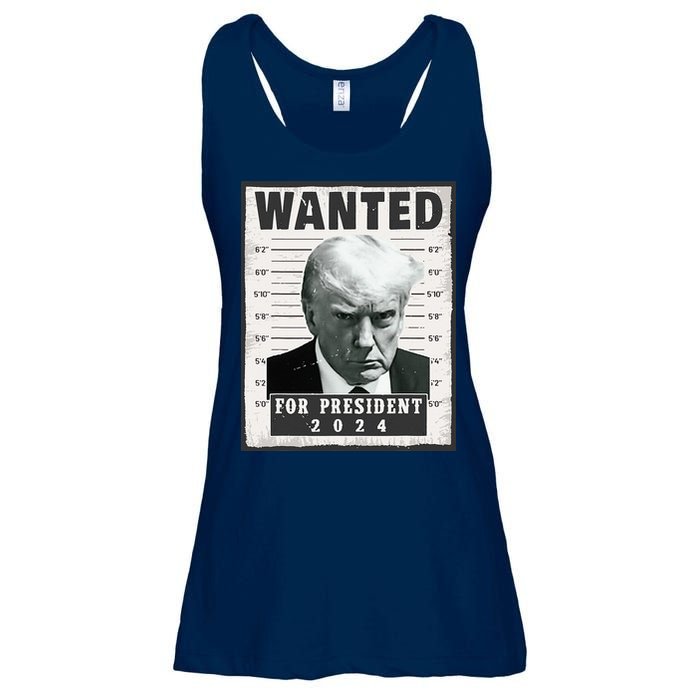 Wanted Donald Trump For President 2024 Trump Mug Shot Ladies Essential Flowy Tank