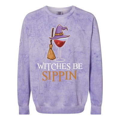 Wine Drinking Team Wo Halloween Witches Be Sippin Colorblast Crewneck Sweatshirt