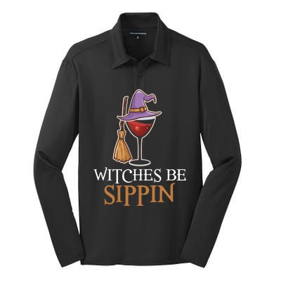 Wine Drinking Team Wo Halloween Witches Be Sippin Silk Touch Performance Long Sleeve Polo