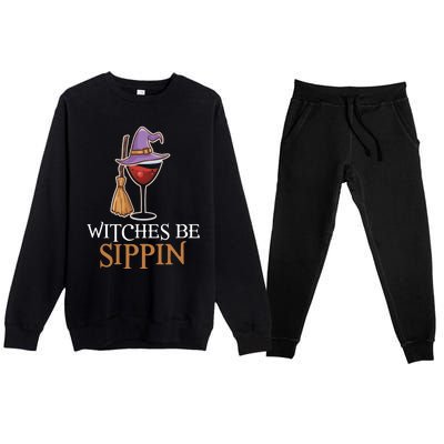 Wine Drinking Team Wo Halloween Witches Be Sippin Premium Crewneck Sweatsuit Set