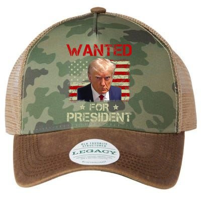 Wanted Donald Trump For President 2024 USA Flag Vintage Legacy Tie Dye Trucker Hat