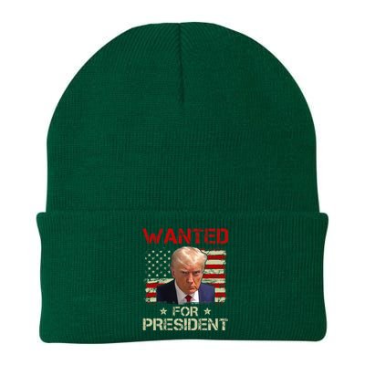 Wanted Donald Trump For President 2024 USA Flag Vintage Knit Cap Winter Beanie