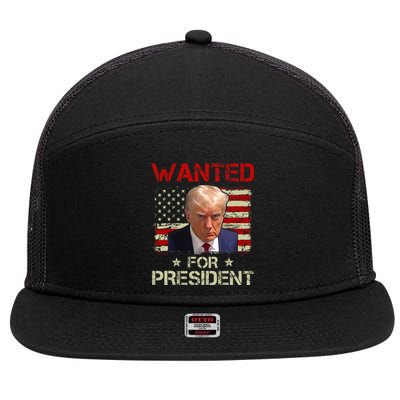 Wanted Donald Trump For President 2024 USA Flag Vintage 7 Panel Mesh Trucker Snapback Hat