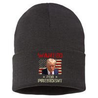 Wanted Donald Trump For President 2024 USA Flag Vintage Sustainable Knit Beanie