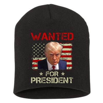 Wanted Donald Trump For President 2024 USA Flag Vintage Short Acrylic Beanie