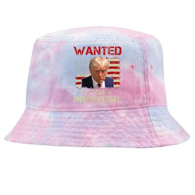 Wanted Donald Trump For President 2024 USA Flag Vintage Tie-Dyed Bucket Hat