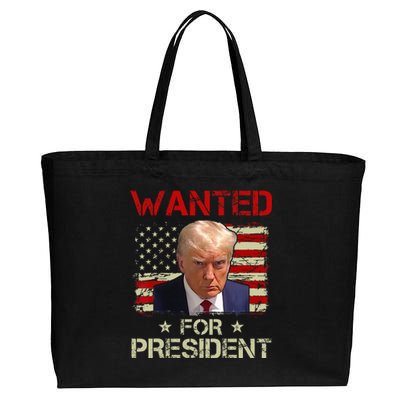 Wanted Donald Trump For President 2024 USA Flag Vintage Cotton Canvas Jumbo Tote