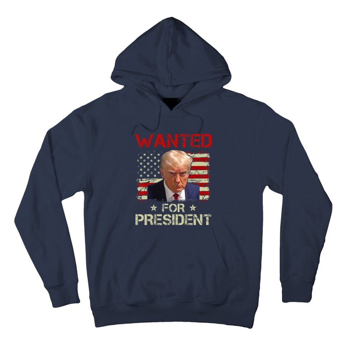 Wanted Donald Trump For President 2024 USA Flag Vintage Hoodie