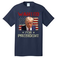 Wanted Donald Trump For President 2024 USA Flag Vintage Tall T-Shirt