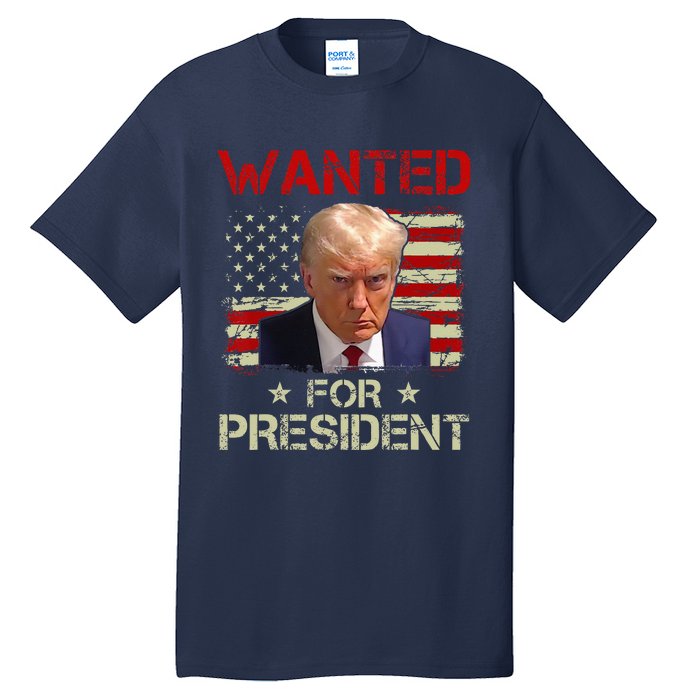 Wanted Donald Trump For President 2024 USA Flag Vintage Tall T-Shirt