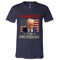 Wanted Donald Trump For President 2024 USA Flag Vintage V-Neck T-Shirt