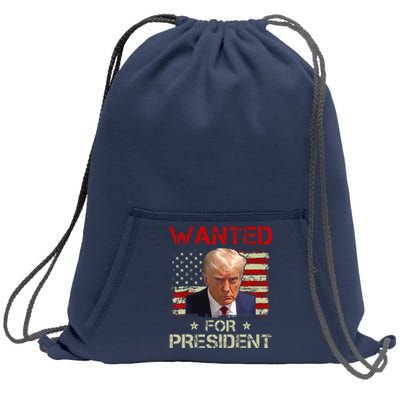 Wanted Donald Trump For President 2024 USA Flag Vintage Sweatshirt Cinch Pack Bag