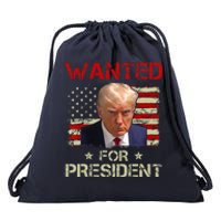 Wanted Donald Trump For President 2024 USA Flag Vintage Drawstring Bag