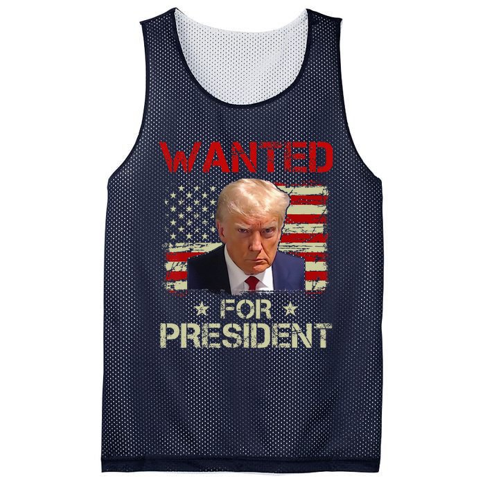 Wanted Donald Trump For President 2024 USA Flag Vintage Mesh Reversible Basketball Jersey Tank