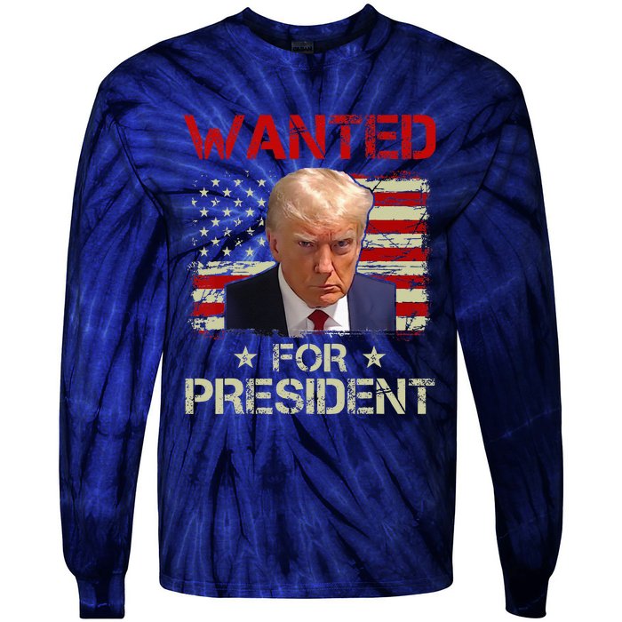 Wanted Donald Trump For President 2024 USA Flag Vintage Tie-Dye Long Sleeve Shirt