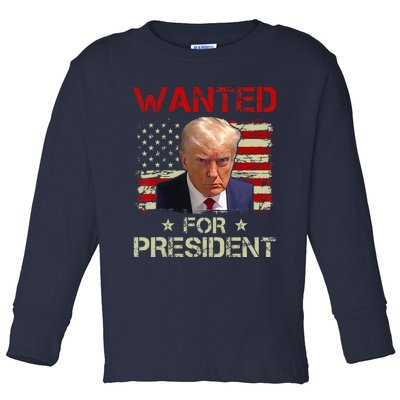 Wanted Donald Trump For President 2024 USA Flag Vintage Toddler Long Sleeve Shirt