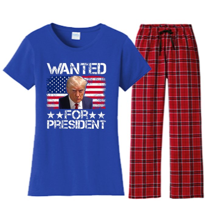 Wanted Donald Trump For President 2024 Women's Flannel Pajama Set