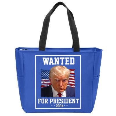 Wanted Donald Trump For President 2024 USA Flag Vintage Zip Tote Bag