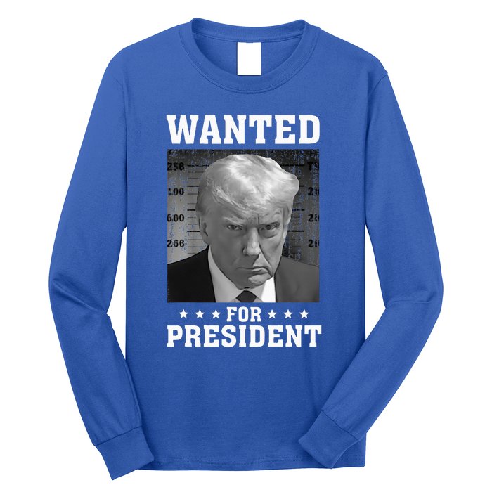 Wanted Donald Trump For President 2024 USA Flag Long Sleeve Shirt