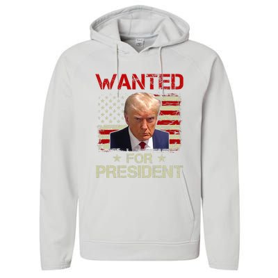 Wanted Donald Trump For President 2024 USA Flag Vintage Performance Fleece Hoodie