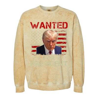 Wanted Donald Trump For President 2024 USA Flag Vintage Colorblast Crewneck Sweatshirt