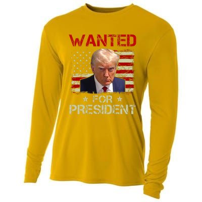 Wanted Donald Trump For President 2024 USA Flag Vintage Cooling Performance Long Sleeve Crew