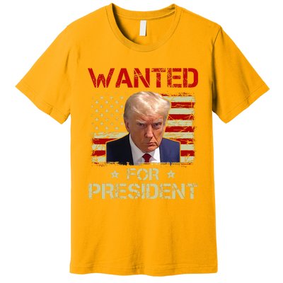 Wanted Donald Trump For President 2024 USA Flag Vintage Premium T-Shirt