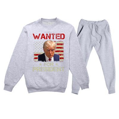 Wanted Donald Trump For President 2024 USA Flag Vintage Premium Crewneck Sweatsuit Set