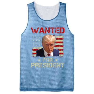 Wanted Donald Trump For President 2024 USA Flag Vintage Mesh Reversible Basketball Jersey Tank