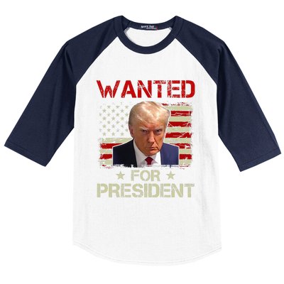 Wanted Donald Trump For President 2024 USA Flag Vintage Baseball Sleeve Shirt