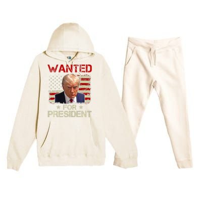 Wanted Donald Trump For President 2024 USA Flag Vintage Premium Hooded Sweatsuit Set