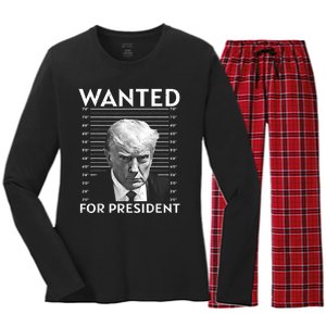 Wanted Donald Trump For President 2024 Women's Long Sleeve Flannel Pajama Set 