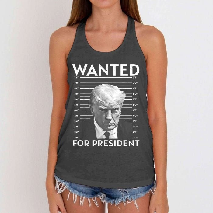 Wanted Donald Trump For President 2024 Women's Knotted Racerback Tank