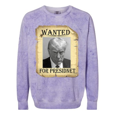 Wanted Donald Trump For President 2024 Vintage Colorblast Crewneck Sweatshirt