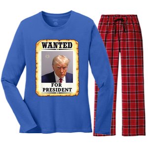 Wanted Donald Trump For President 2024 Women's Long Sleeve Flannel Pajama Set 