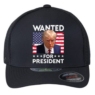 Wanted Donald Trump For President 2024 Trump Mug Shot Flexfit Unipanel Trucker Cap