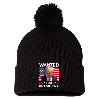 Wanted Donald Trump For President 2024 Trump Mug Shot Pom Pom 12in Knit Beanie