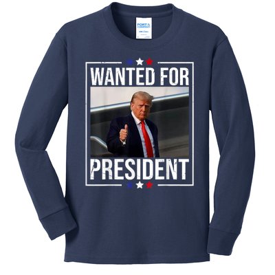 Wanted Donald Trump For President 2024 Trump Mug Shot USA Kids Long Sleeve Shirt