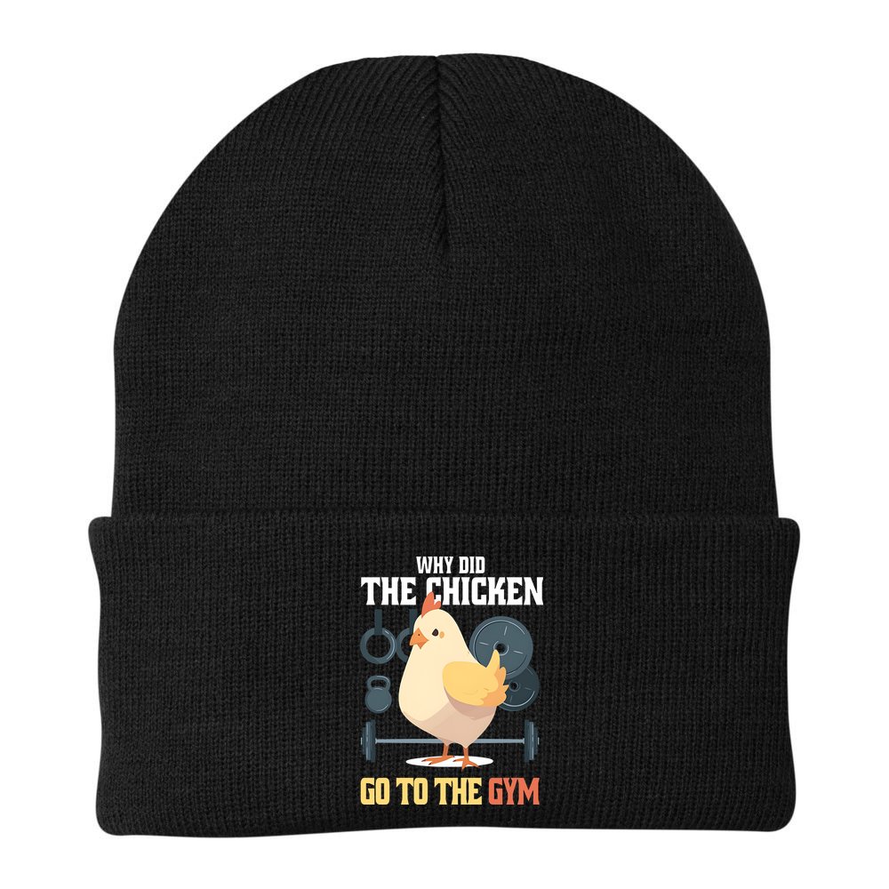 Why Did The Chicken Go To The Gym Funny Chicken Gymer Beanie