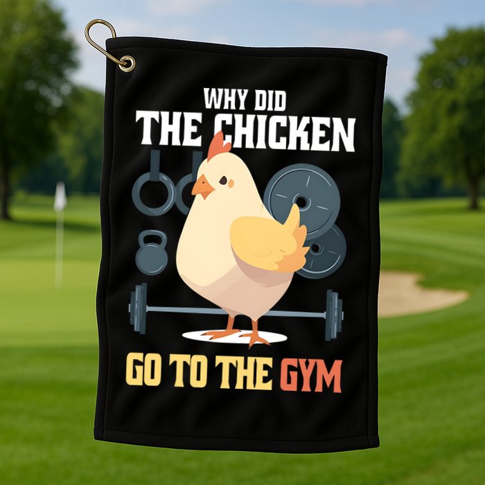 Why Did The Chicken Go To The Gym Funny Chicken Gymer Golf Towel